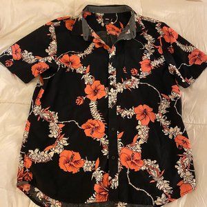 Vans Floral Hawaiian Shirt Black & Pink XL GREAT CONDITION!